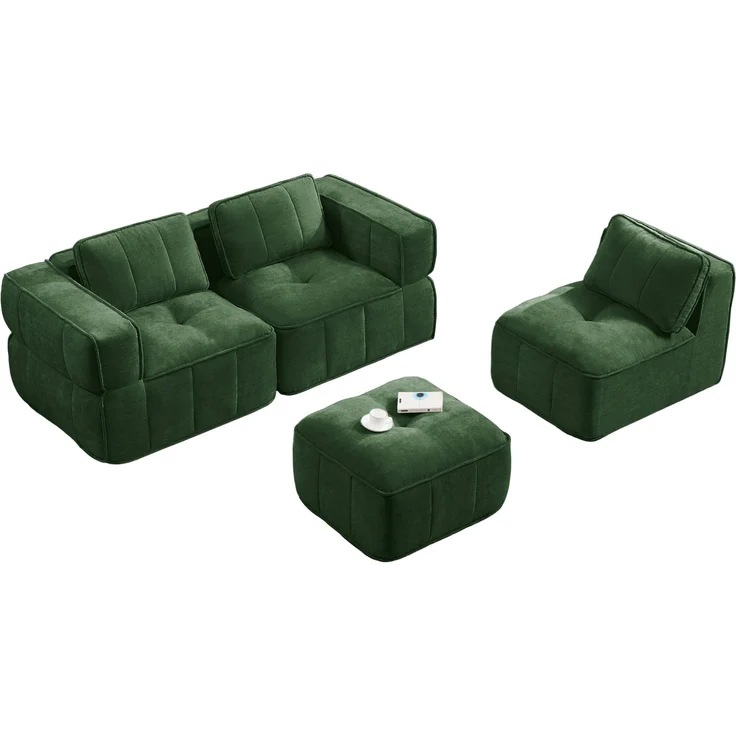 DESVIAE Sofa 3-Sitzer L-Form Grün aus Polyester – 271x162x67 cm – modular, Hocker – Bild 7