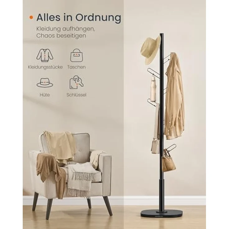 SONGMICS HOME Garderobe in Baum-Form, Kleiderständer, freistehende Garderobe, 8 Haken mit abgerundeten Enden, 175,3 cm hoch, für Kleidung, Hüte, Taschen, tintenschwarz – Bild 4