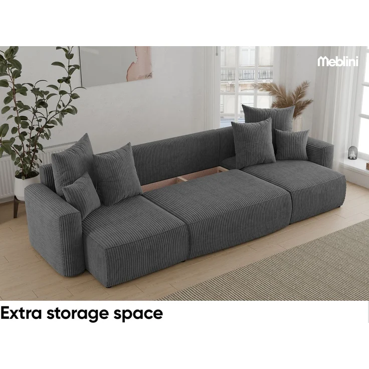 MEBLINI Schlafcouch mit Bettkasten - 312x142x73cm - Dunkelgrau Cordstoff - DAVE - Ecksofa mit Schlaffunktion - Sofa mit Relaxfunktion und Kopfstützen - Couch U-Form - Eckcouch - Wohnlandschaft – Bild 4