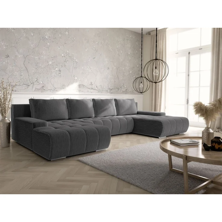 Wohnlandschaft Sofa mit Schlaffunktion VOGAR Stoff Poso Dunkelgrau – Bild 1