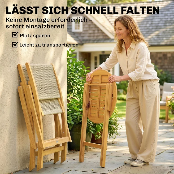 Outsunny Balkonmöbel Set, Akazienholz, Kunststoff, Naturholz, 48L x 55,5B x 88H cm – Bild 7