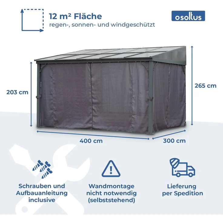 osoltus Alu Pavillon Terrassendach Terrassenüberdachung Toledo Hardtop 3 x 4 m – Bild 3