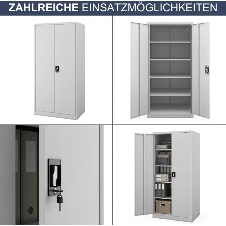 Aktenschrank abschließbar KADO - 5 Ebenen verstellbar, Flügeltüren | Metallschrank Werkstatt Mehrzweckschrank Büroschrank aus Stahl Werkzeugschrank, 185 x 90 x 60 cm Grau – Bild 6