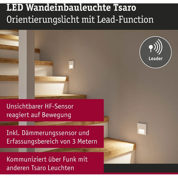 LED Wandeinbauleuchte Tsaro eckig 80x80mm 1W 80lm 230V 2700K Weiß matt – Bild 2
