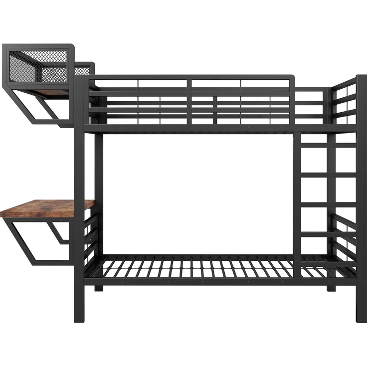 ZUBALIYA Metall-Etagenbett (90 x 200 cm) mit Schreibtisch und Ablagefächern, Lattenrost, platzsparendes Hochbett für Kinder, Jugendliche und Erwachsene, Schwarz – Bild 19
