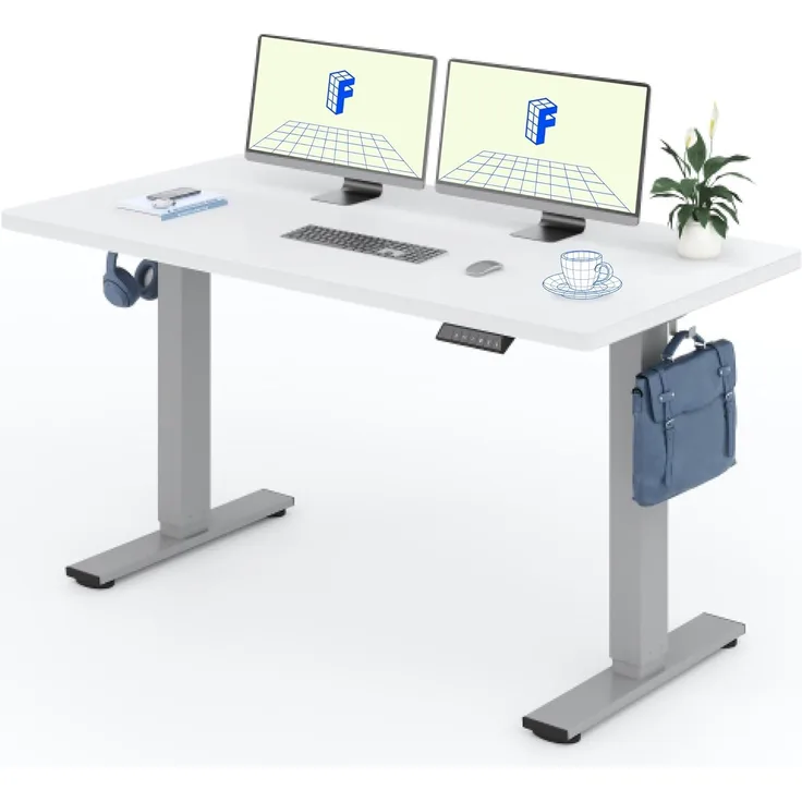 Flexispot EG1 Höhenverstellbarer Schreibtisch Elektrisch 2-Fach-Teleskop mit Tischplatte (CC-Bambus,weiß Gestell, 120x60 cm)