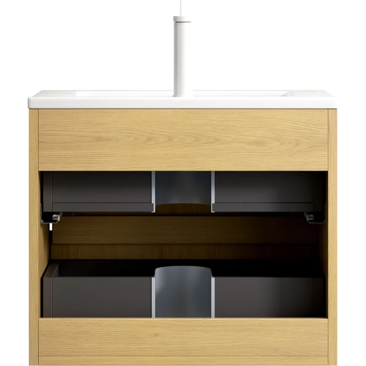 Waschtisch mit Keramikwaschbecken, 2 Soft-Close-Schubladen, 61x39x51,5, Golden Eiche/Weiß – Bild 8