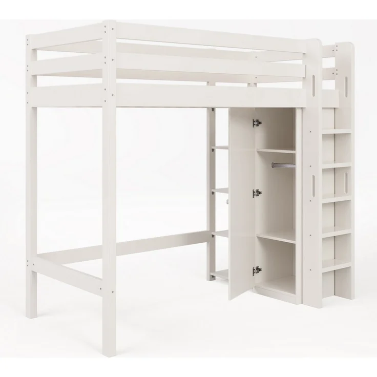 BlingBin Hochbett Kinderbett Einzelbett Jugendbetten 90×200CM (1-St, Weiß, Hochwertiges Material, Leicht zu Montieren) mit Kleiderschrank und 6 Regalen – Bild 5