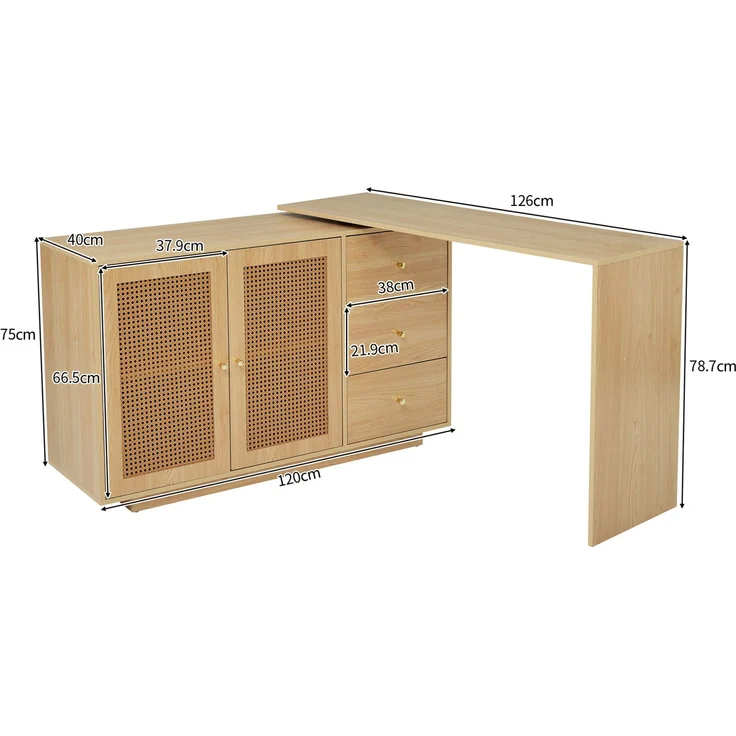 Schreibtisch aus MDF mit 360°-Schwenkfunktion und Stauraum, 126 cm, Naturholzfarben – Bild 4