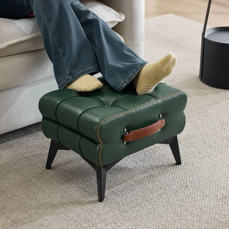 Tragbarer Fußhocker aus grünem Leder mit Metallbeinen, Multifunktionaler Fußhocker, Mehrzweck-Schuhwechselhocker für Wohn- und Schlafzimmer, Einfache Form, passend für verschiedene Wohnstile.--Grün--43x33x30cm--YOUDENOVA – Bild 8