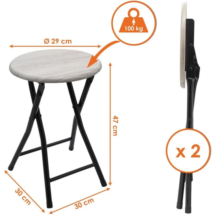 Spetebo Sitzhocker Holz Metall Klapphocker - 47 x 33 cm (Anzahl, 2 St, Stück), klappbar – Bild 2