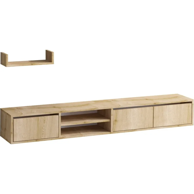 Calicosy TV-Schrank 3 Türen 2 Fächer Eiche Saphir Dekor L180 cm - HEKA - Helles Holz