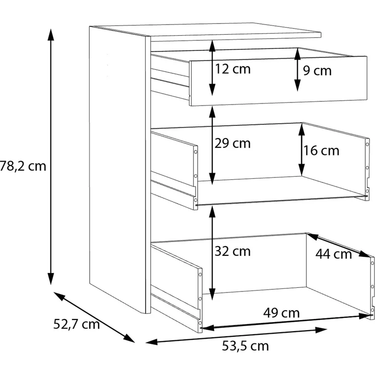 Forte SCHACH & MATT 2 Schubladenblock mit 3 Schubladen, Innenkommode für Kleiderschrank, Holzwerkstoff, Grau Textilnachbildung, 53,5 cm breit x 78,2 cm hoch x 52,7 cm tief – Bild 6