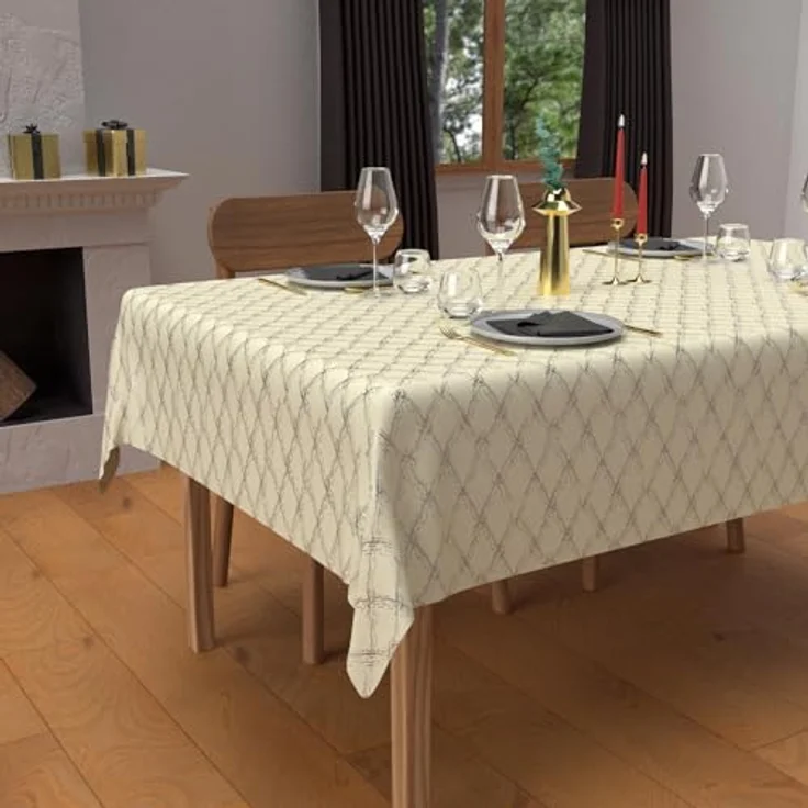 Soleil d'ocre, Tischdecke, Festive, rechteckig, schmutzabweisend, aus Reiner Baumwolle, 160x300 cm, Celeste, silberfarben – Bild 2