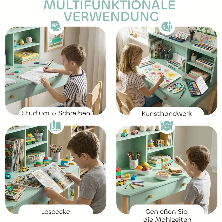AIYAPLAY Kindertisch, MDF, Kiefernholz, Grün, 90L x 52B x 105H cm – Bild 8