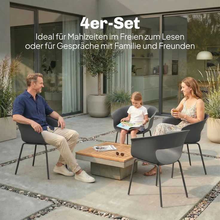 Gartenstühle 4er Set ergonomisch Balkonstühle mit Ausschnittdesign Armlehne Wetterfest rostbeständig Dunkelgrau--Dunkelgrau--74x51x61cm--YOUDENOVA – Bild 6