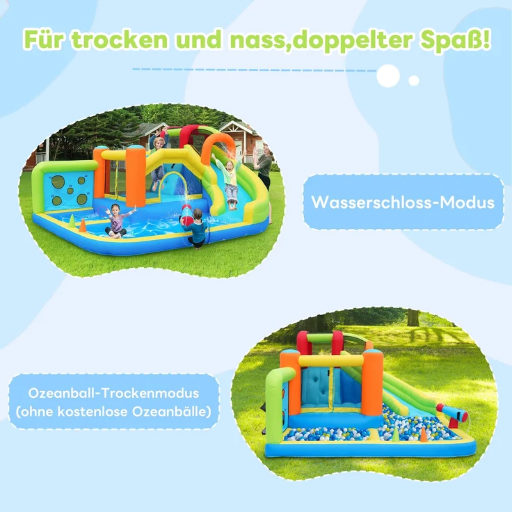 LVHOM Aufblasbare Hüpfburg mit Gebläse, Spielpool, Trocken-/Wasserrutsche, Springburg Outdoor, Wasserpark mit Trampolin, Planschbecken, 410 x 315 x 203cm – Bild 9