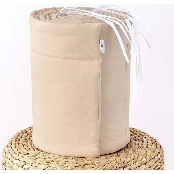 Loolay Bettnestchen BEIGE Taupe BIO-Baumwolle Atmungsaktives Babybett BETTUMRANDUNG, (420, 360, 210, 180 x 30 cm für 140x70 o 120x60 cm Bett, LUX Babyaussttatung Umrandung Kopfschutz Kantenschutz Bettschlange), LOOLAY® - 100% Europäische Stoffe und Kle... – Bild 3