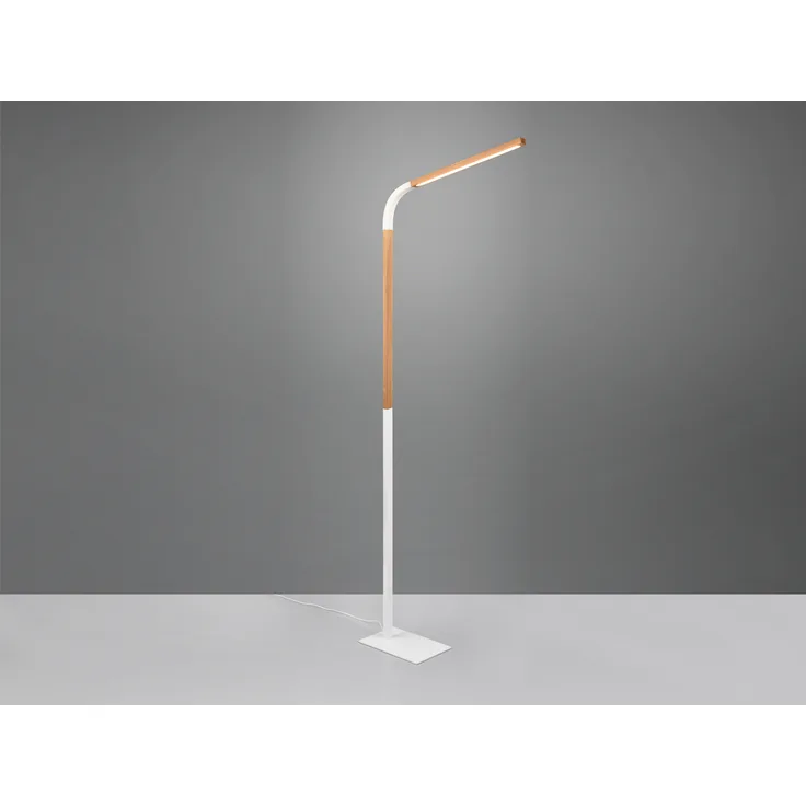 LED Stehleuchte NORRIS Weiß mit Holzelementen, Höhe 140cm