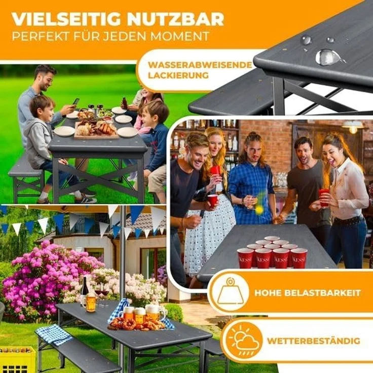 KESSER® Bierzeltgarnitur, 3-teilig, Klappbar, Holz / Stahl grün, Anthrazit, 170 x 46 x 75 cm – Bild 4