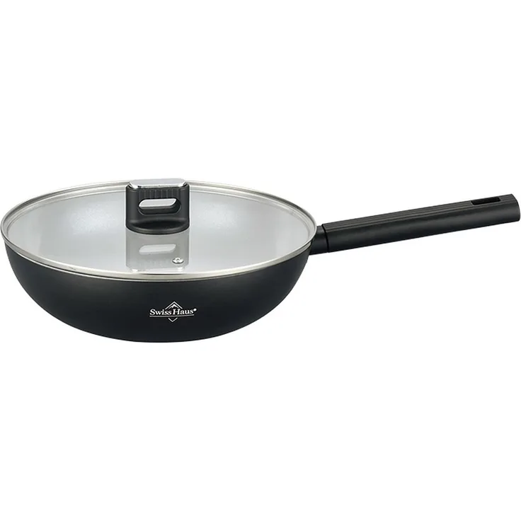 Wok-Pfanne mit Glasdeckel Ø28 Antihaft Induktion Swiss Haus SH-SCW28B
