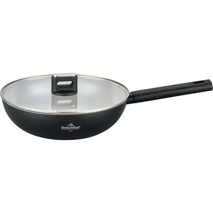 Wok-Pfanne mit Glasdeckel Ø28 Antihaft Induktion Swiss Haus SH-SCW28B