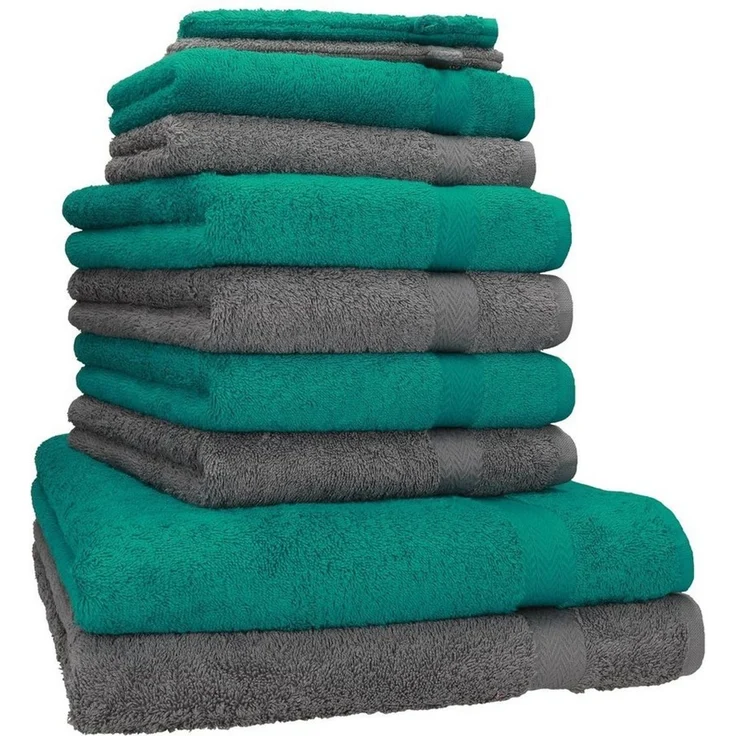 Betz Handtuch Set 10-TLG. Handtuch-Set Premium Farbe Smaragdgrün & Anthrazit, 100% Baumwolle (Set, 10-St) – Bild 5