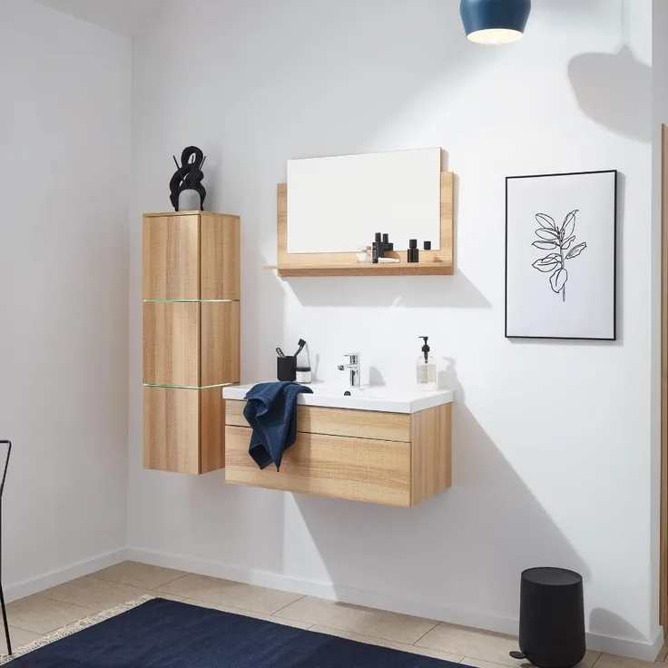 HOME DELUXE Badmöbel-Set 'WANGEROOGE BIG - L' mit LED-Beleuchtung, Holz