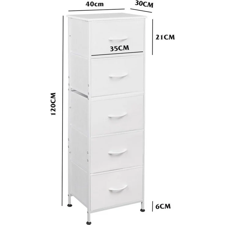 WLIVE Kommode Kommodenschrank, Sideboard mit 4/5 Schubladen, 40/120×30×98 cm, Metallrahmen, verstellbare Füße für Schlafzimmer/Flur – Bild 3