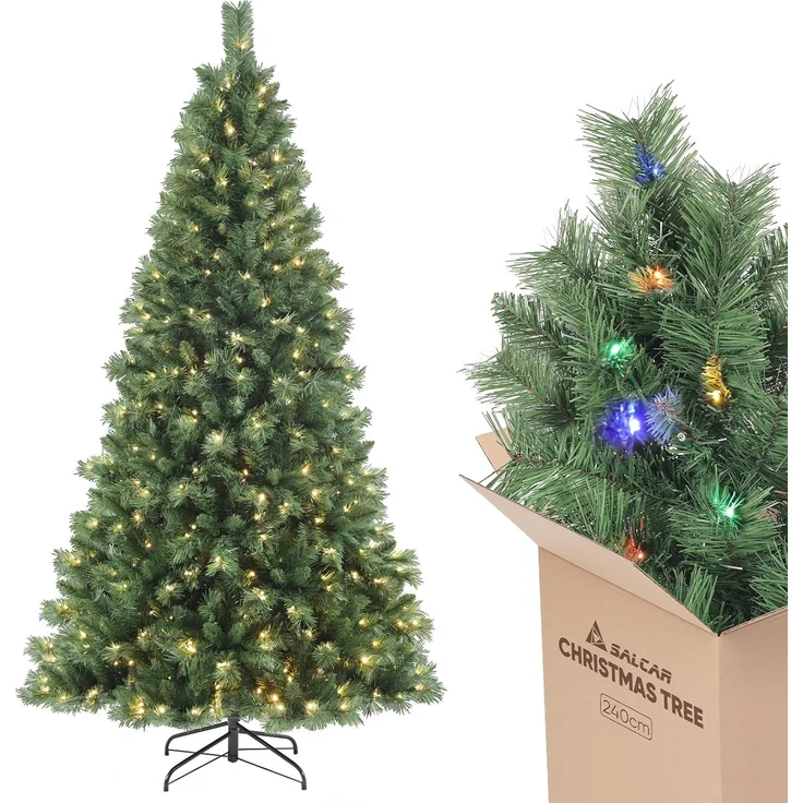 SALCAR Künstlicher Weihnachtsbaum 240 cm mit Beleuchtung, Nordmanntanne mit Warm und RGB LED Lichterketten, 9 Modi und Fernbedienung – Bild 1