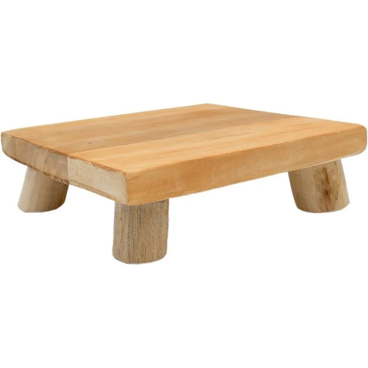 Spetebo Blumenständer Teak Blumenteller klein natur eckig - 15 cm (Packung, 1 St, mit 4 Füßen), Mini Holz Pflanzenhocker – Bild 1