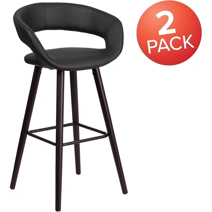 Flash Furniture Brynn Series Barhocker aus Cappuccino-Holz, 73 cm, Schwarz, Vinyl, 2 Stück – Bild 3