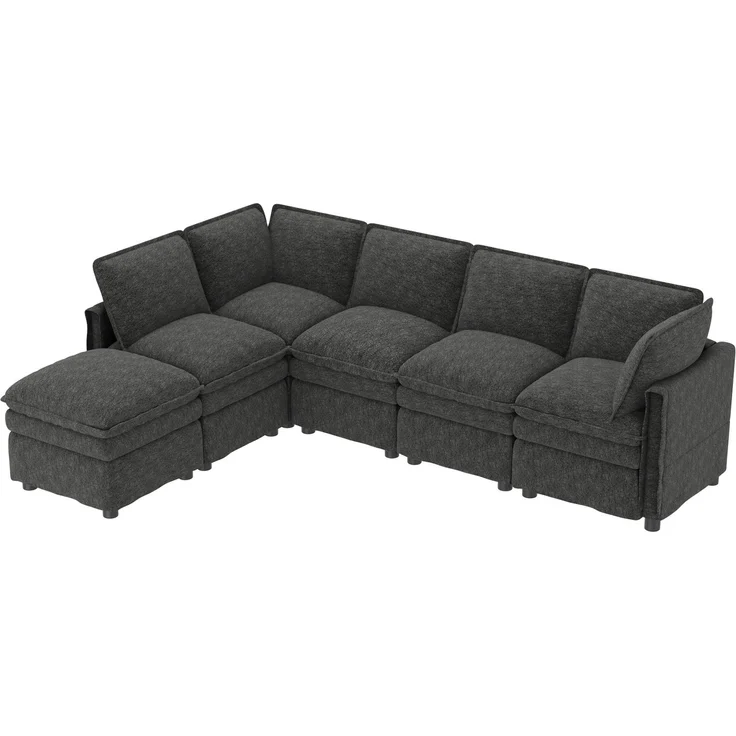 DESVIAE Sofa Grau aus Chenille – 344x91x127 cm – modular, Schlaffunktion, Hocker – Bild 8