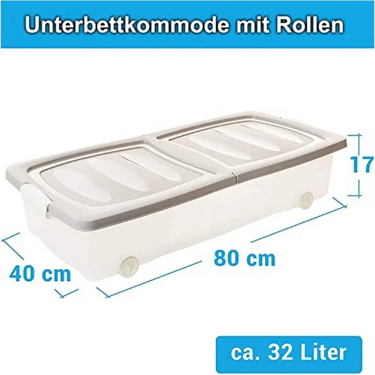Centi Aufbewahrungsbox Unterbettbox mit Rollen und geteiltem Deckel (3er-Set)