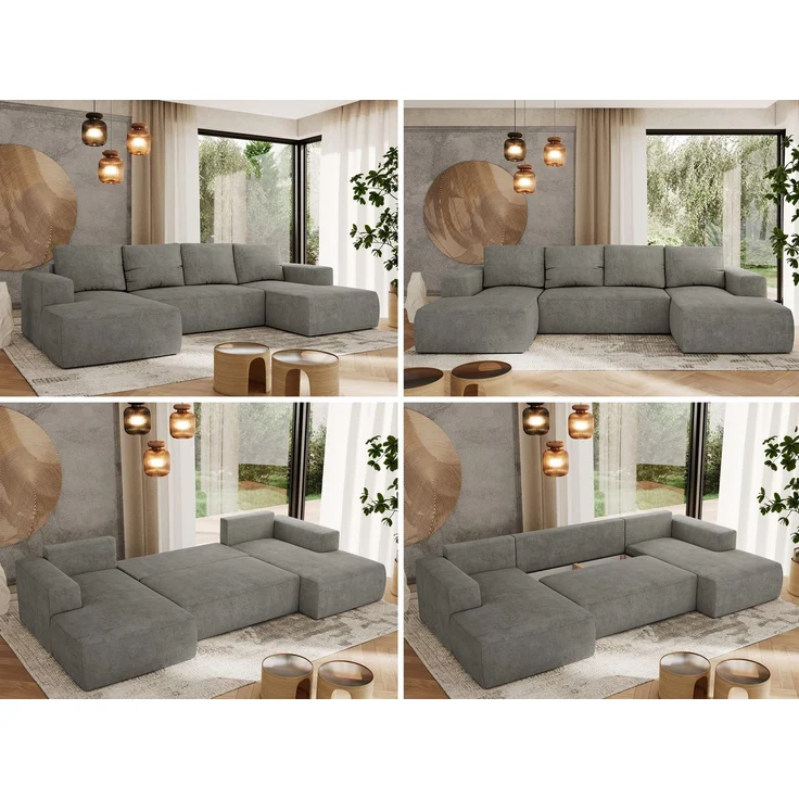 U-förmiges Ecksofa mit Schlaffunktion, Bettkasten und losen Kissen, zwei Armlehnen - TRENTINO U - Grau Stoff – Bild 2