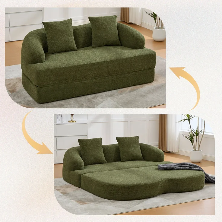ZUBALIYA Schlafsofa 84x65 cm, mit LED - Beleuchtung, mit Chenille - Bezug, modular aufgebaut, mit Schaumstoffpolsterung, Grün – Bild 1
