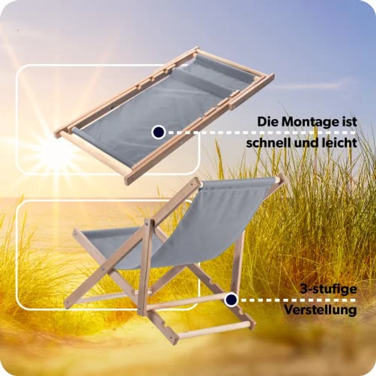 Kadax Holzliegestuhl, klappbar, grau, Buchenholz, 53x78 cm, robust und UV-beständig, bis 120 kg Tragfähigkeit – Bild 8