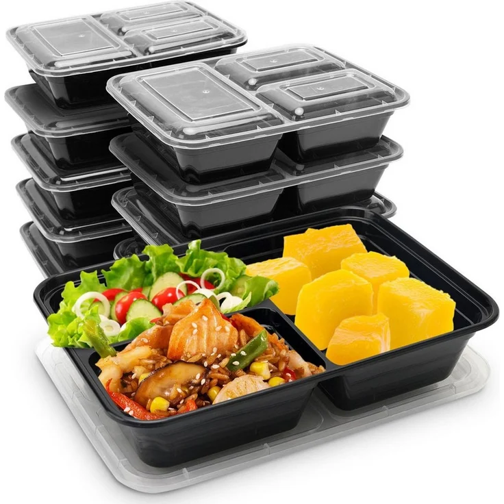 Casativo Frischhaltedose Meal Prep Boxen mit Deckel - 3 Fächer Bento-Boxen 1,2L Essensboxen, Kunststoff, (10-tlg), BPA-freiem Kunststoff, Lebensmittelboxen: Bento Boxen ca. 1,2 L – Bild 1