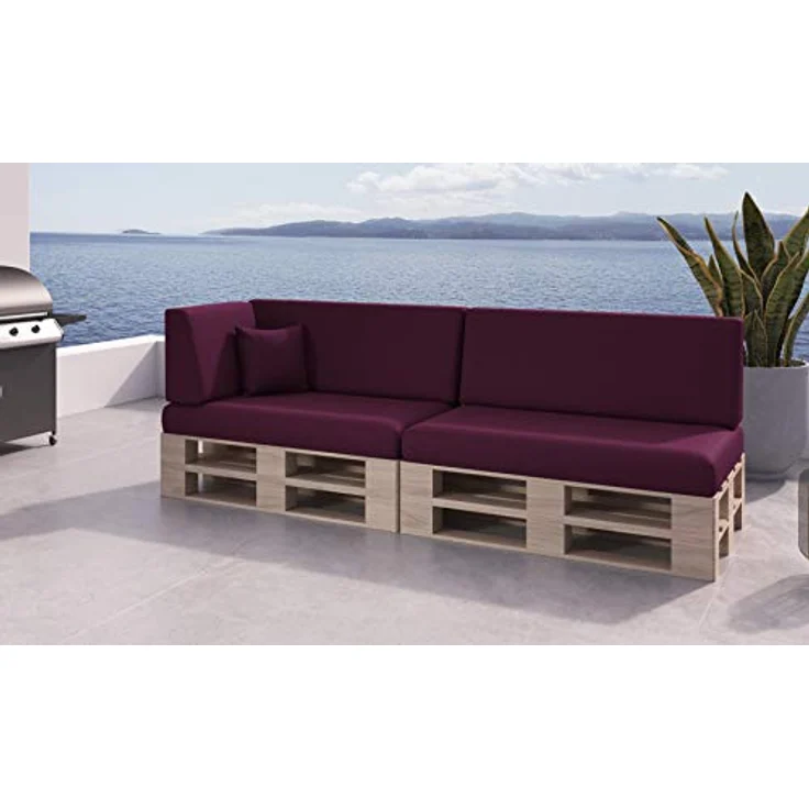 sunnypillow Palettenkissen mit abnehmbarem Bezug Kaltschaum Palettenauflage Palettenpolster Palettensofa Sitzkissen Rückenlehne Indoor Outdoor 6er Set 120x80 Violett – Bild 4