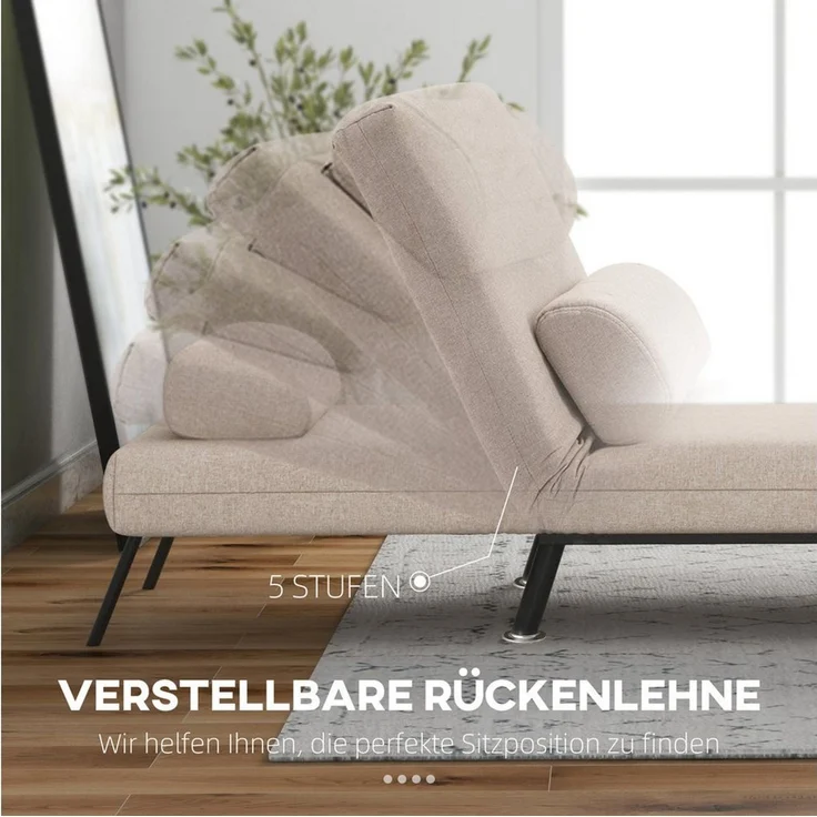 HOMCOM Sessel Schlafsofa mit Bettfunktion Verstellbarer Rückenlehne Kissen (klappbarer Relaxsessel, 1-St, Klappsessel), bis 150 kg belastbar, für Wohnzimmer, Beige – Bild 4