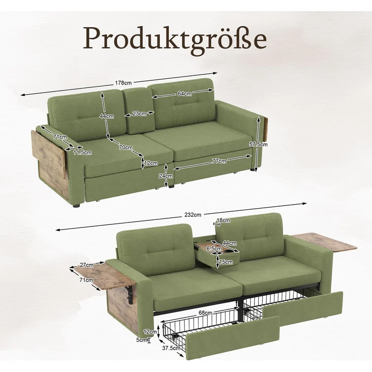 ZUBALIYA Schlafsofa 71x57.5 cm, mit Schreibtisch, mit Schubladen, mit Stauraum, mit Ablageflächen, mit Ausziehbett, Grün – Bild 6