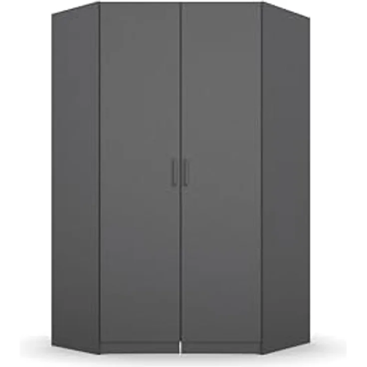 Rauch Möbel Allrounder Schrank Eckschrank Kleiderschrank Grau, 2-türig, inkl. 2 Kleiderstangen, 5 Einlegeböden, BxHxT 136x197x54 cm