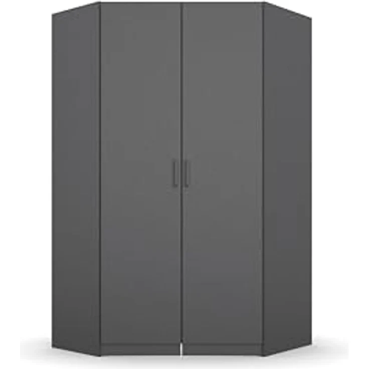 Rauch Möbel Allrounder Schrank Eckschrank Kleiderschrank Grau, 2-türig, inkl. 2 Kleiderstangen, 5 Einlegeböden, BxHxT 136x197x54 cm – Bild 1