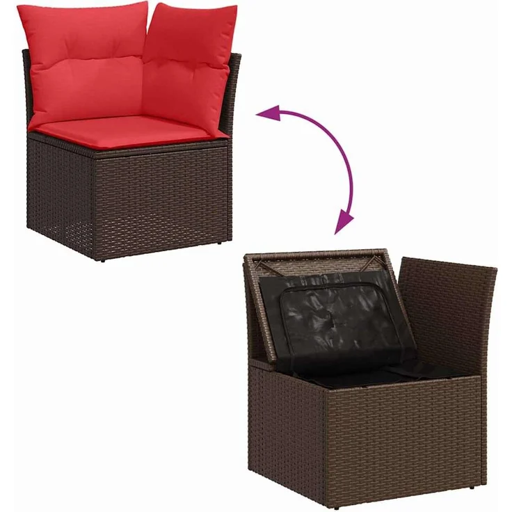 vidaXL Gartensofa-set mit Kissen 6 pcs Braun und Rot Poly-Rattan 3354733 – Bild 11