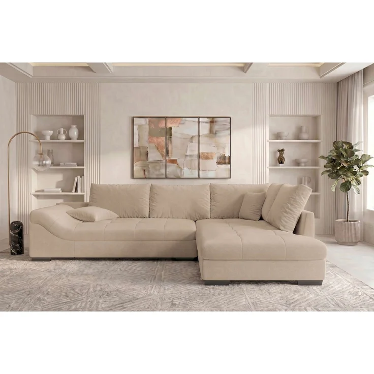 Sofa Dreams Polster Ecksofa Mykonos L-Form kurz, inkl. 5 Rückenkissen, mit Rundumbezug und Wellenfederung