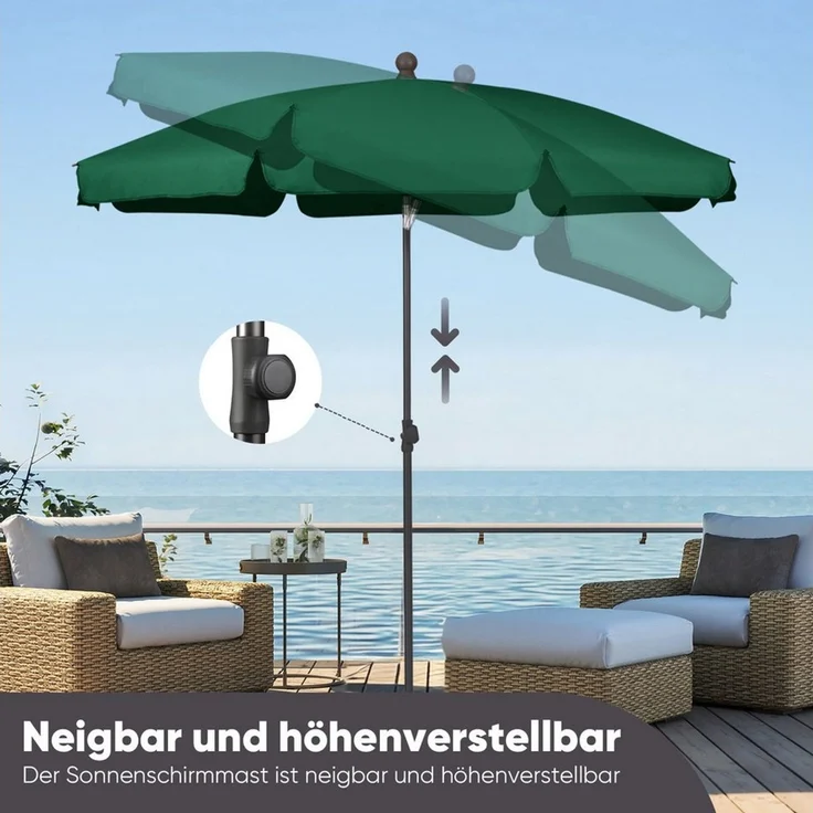 Sekey Balkonschirm 200cm Sonnenschirm Rund Gartenschirm Terrassenschirm mit UV-Schutz 50, Balkonschirm höhenverstellbar, Stabiler Sonnenschirm knickbar – Bild 2