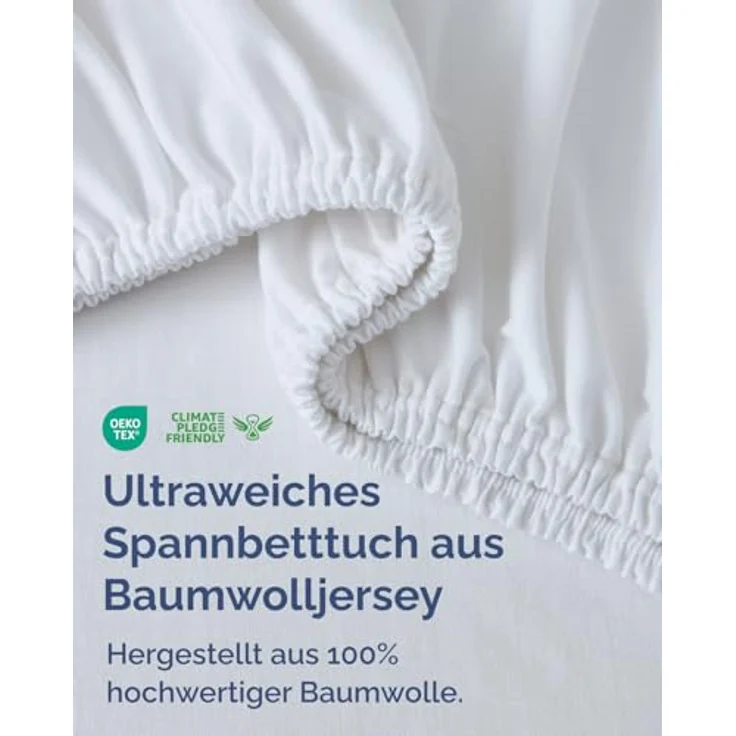 CGK Unlimited Spannbettlaken Jersey 140x200 cm, 100% Baumwolle, atmungsaktiv und wärmend, Rundumgummi, Oeko-Tex zertifiziert, Weiß – Bild 2