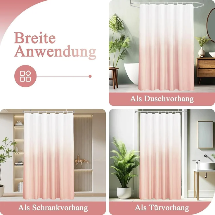 Duschvorhang 180x200cm Textil, Rosa 120g/m² Wasserdicht Waschbar Antischimmel – Bild 6