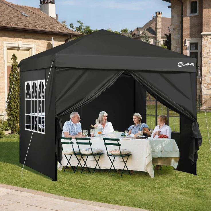 Pop Up Pavillon 3x3m mit 4 Seitenteilen, Wasserdicht Stabil Winterfest, Faltbar, Schwarz – Bild 2