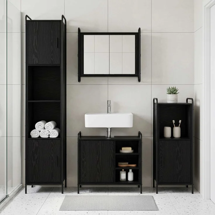 vidaXL Badezimmerschrank-Set 2 stk. Schwarz Eichen-Optik 3444483 – Bild 1